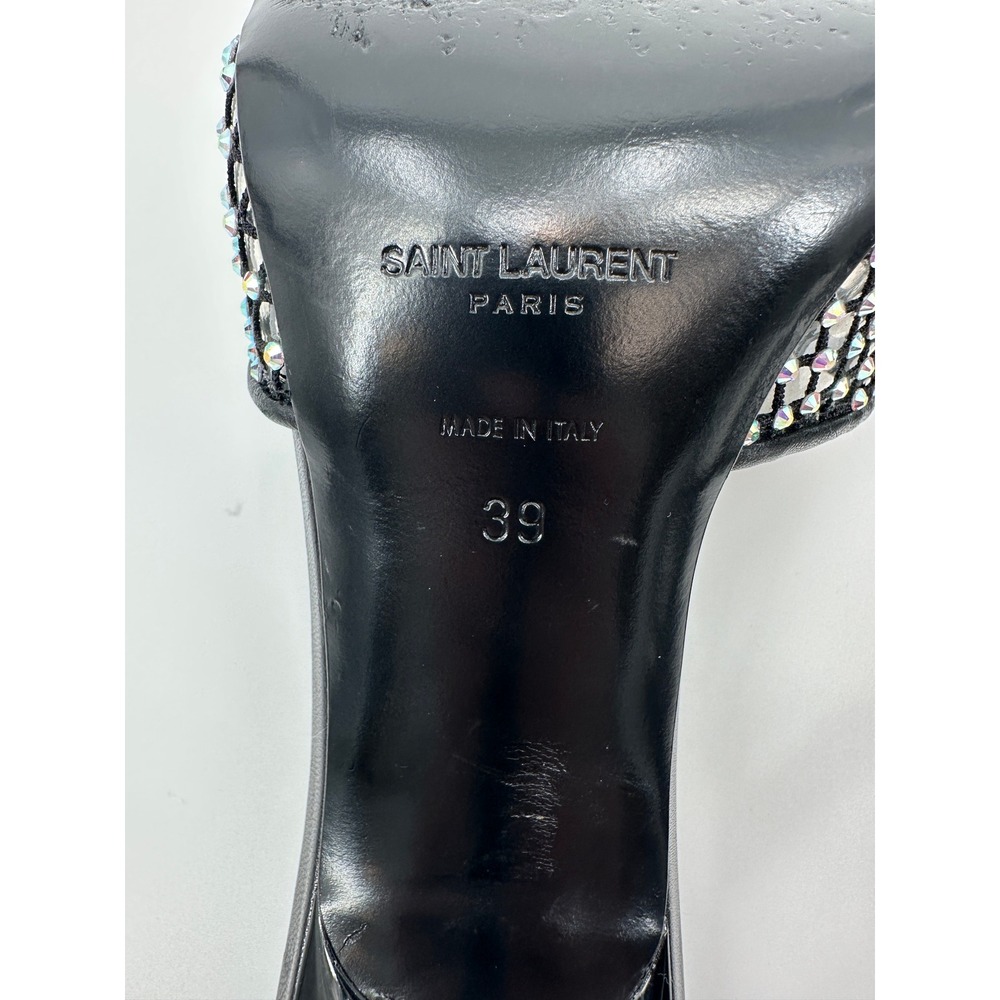 Saint Laurent Paris Luz Black Mesh Crystal Embellished Stiletto Mules Heels 39 - Picture 11 of 11